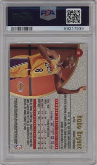 Kobe Bryant from the 1997-98 Bowman's Best set featuring a Refractor parallel graded by PSA and given an overall grade of 9.