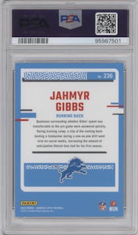 Jahmyr Gibbs from the 2023 Donruss Optic set graded by PSA and given an overall grade of 9.