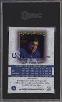 Peyton Manning from the 1998 Topps Gold Label set featuring a Class 1 parallel graded by SGC and given an overall grade of 8.