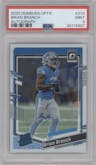 Brian Branch from the 2023 Donruss Optic set graded by PSA and given an overall grade of 9.