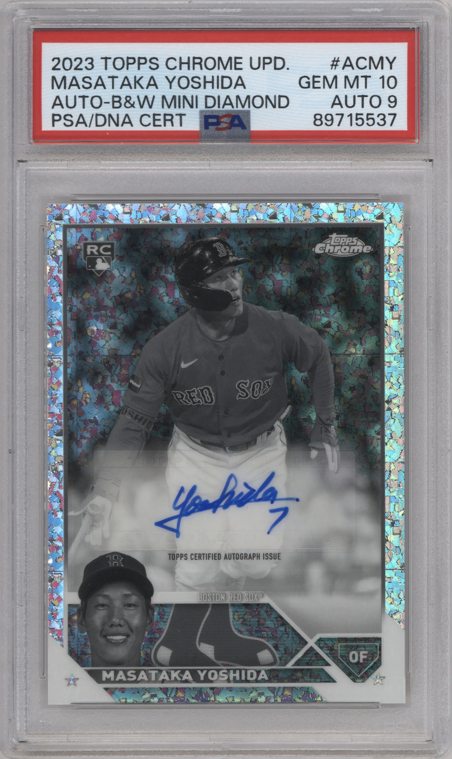 2023 Topps Chrome Update Auto Masataka Yoshida B&W Mini Diamond Refractor #AC-MY PSA 10