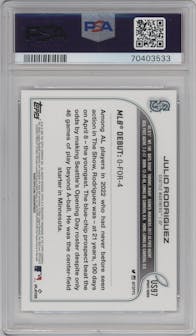 Julio Rodriguez from the 2022 Topps Update  set graded by PSA and given an overall grade of 10.