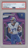Puka Nacua from the 2023 Panini Rookies & Stars set featuring a Purple parallel graded by PSA and given an overall grade of 9.