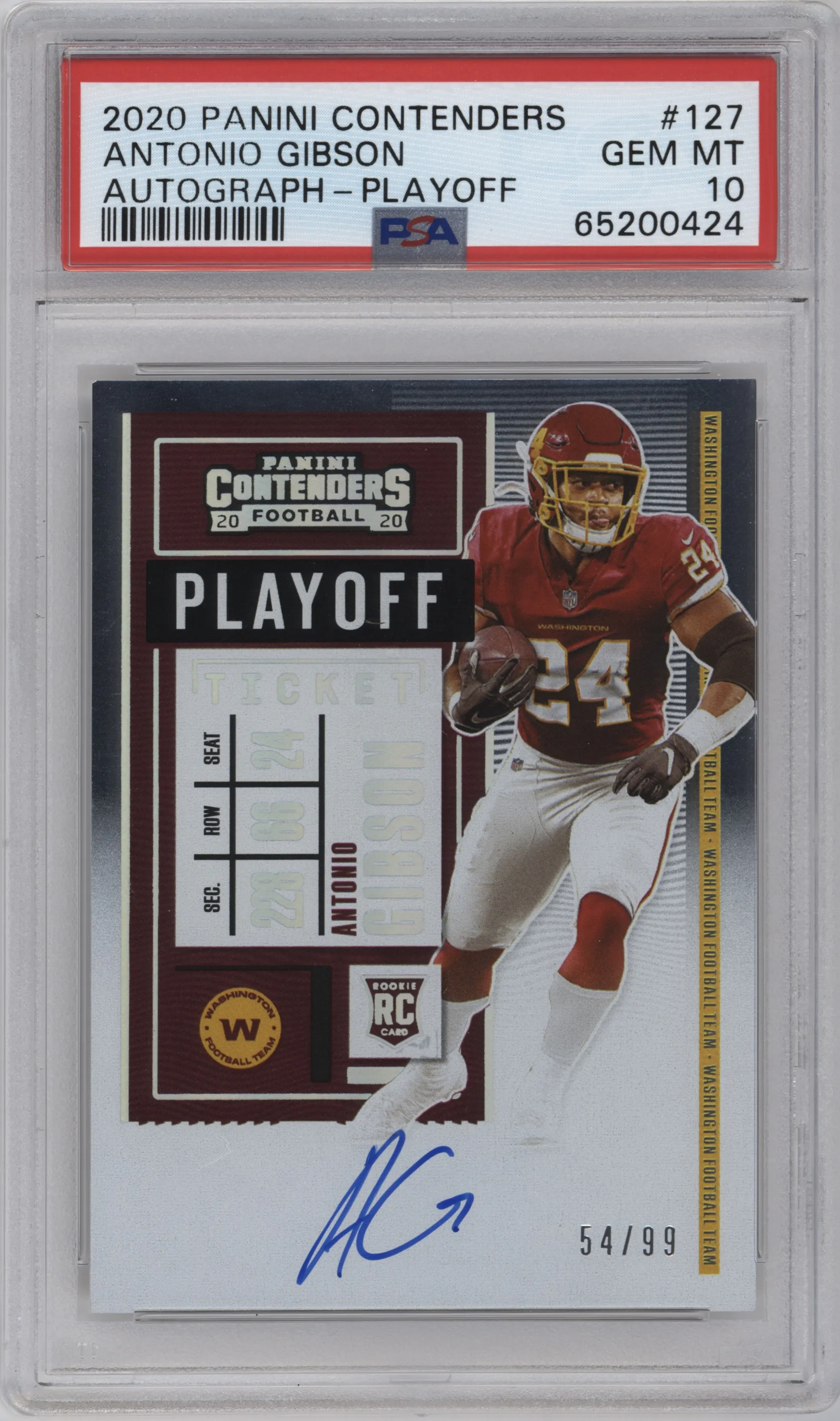 2020 Panini Contenders Rke.Tkt.RPS Antonio Gibson Ticket Playoff PSA 10