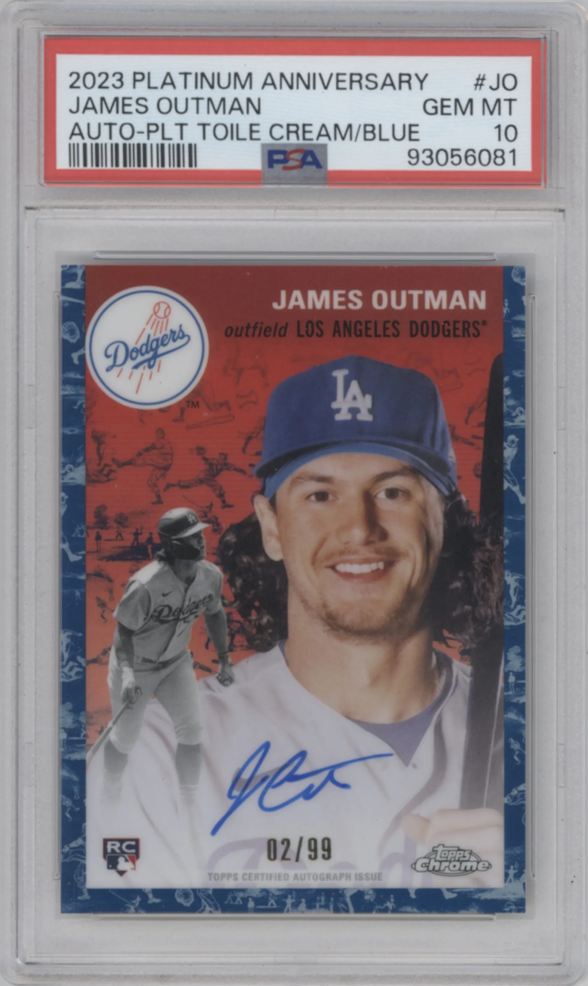 2023 Topps Chrome Platinum Anniversary Auto James Outman Toile Cream Blue Refractor PSA 10