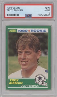 Troy Aikman from the 1989 Score set graded by PSA and given an overall grade of 9.