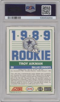 Troy Aikman from the 1989 Score set graded by PSA and given an overall grade of 9.