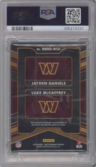 Jayden Daniels / Luke McCaffrey from the 2024 Panini Gold Standard set graded by PSA and given an overall grade of 9.