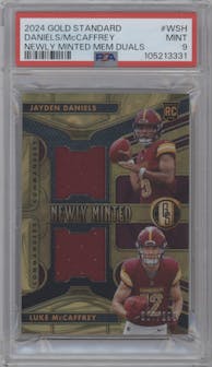 Jayden Daniels / Luke McCaffrey from the 2024 Panini Gold Standard set graded by PSA and given an overall grade of 9.