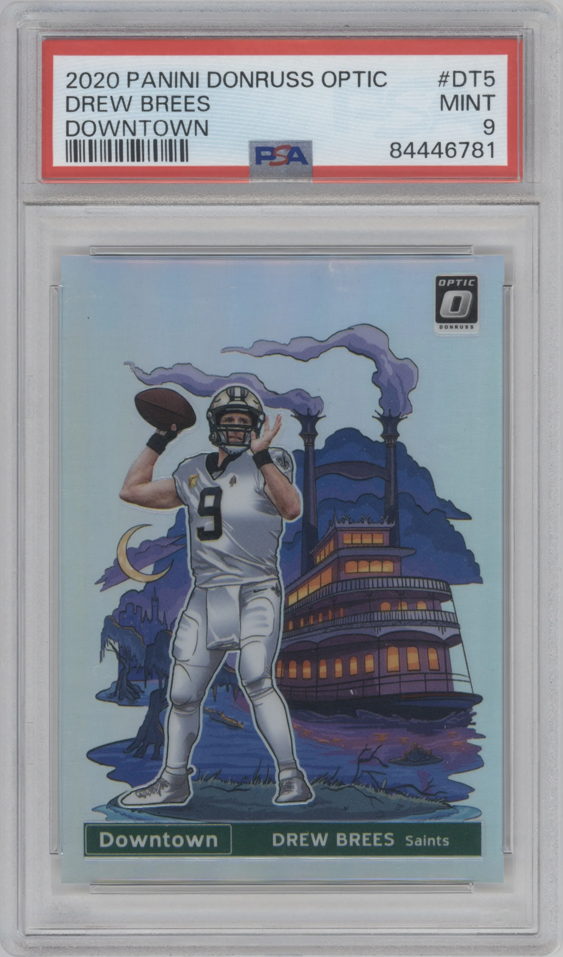 Drew Brees from the 2020 Panini Donruss Optic set graded by PSA and given an overall grade of 9.