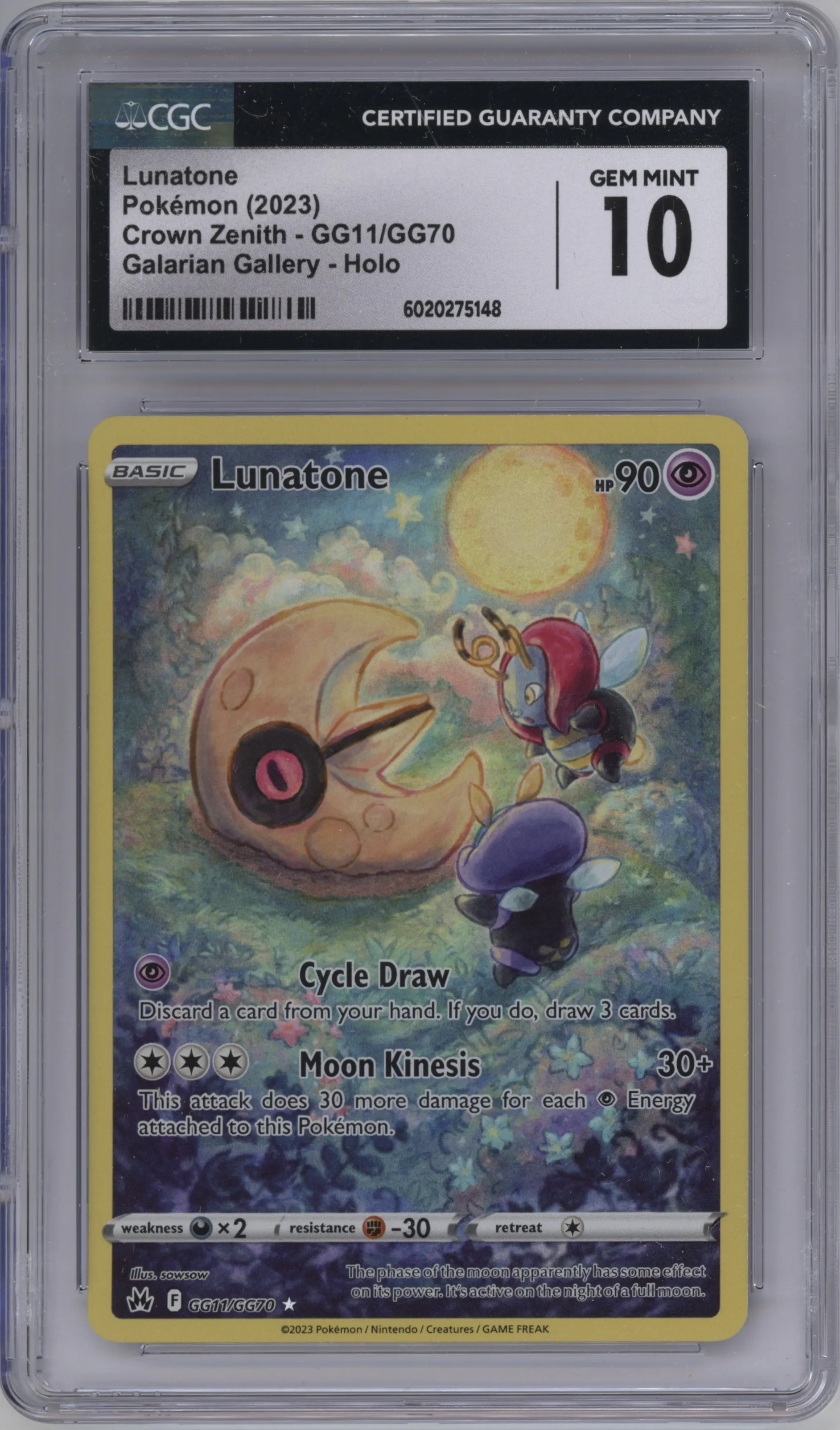 2023 Pokemon SWSH Crown Zenith GG Lunatone #GG11 CGC 10