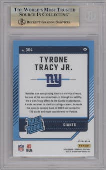 Tyrone Tracy Jr. from the 2024 Donruss set featuring a Blue Scope parallel graded by Beckett and given an overall grade of 9.5.