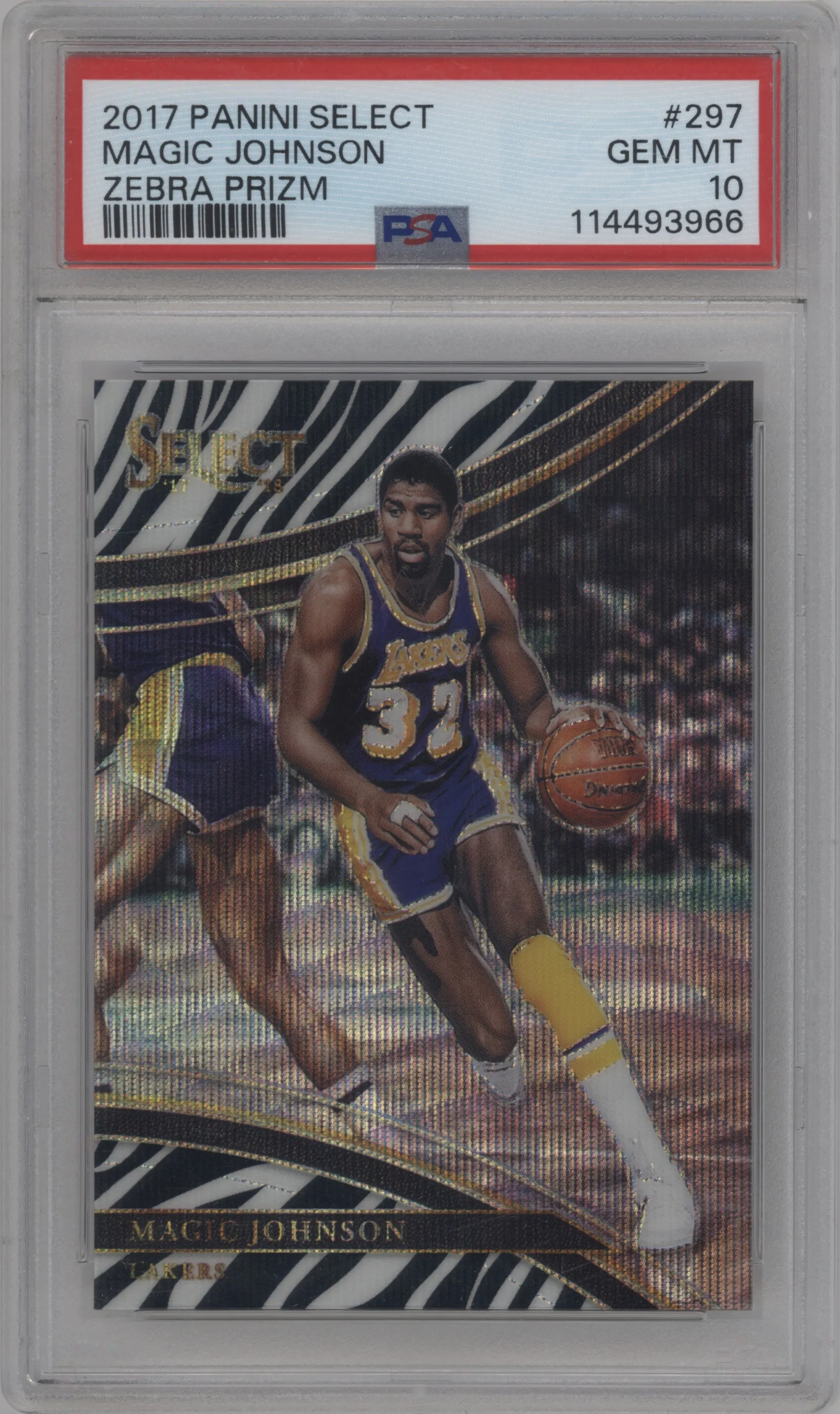 2017 Panini Select Courtside Magic Johnson Zebra Prizm #297 PSA 10