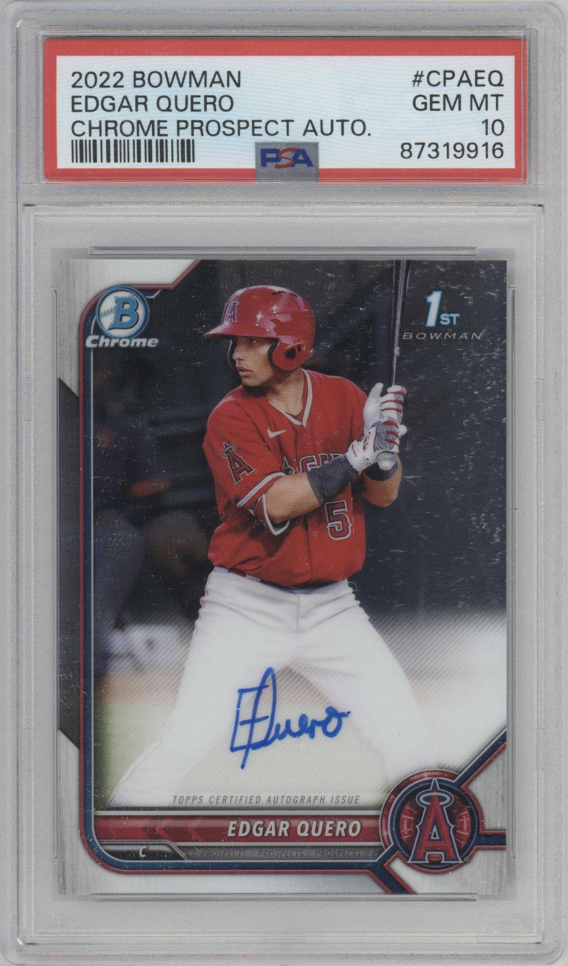 Edgar Quero from the 2022 Bowman set graded by PSA and given an overall grade of 10.