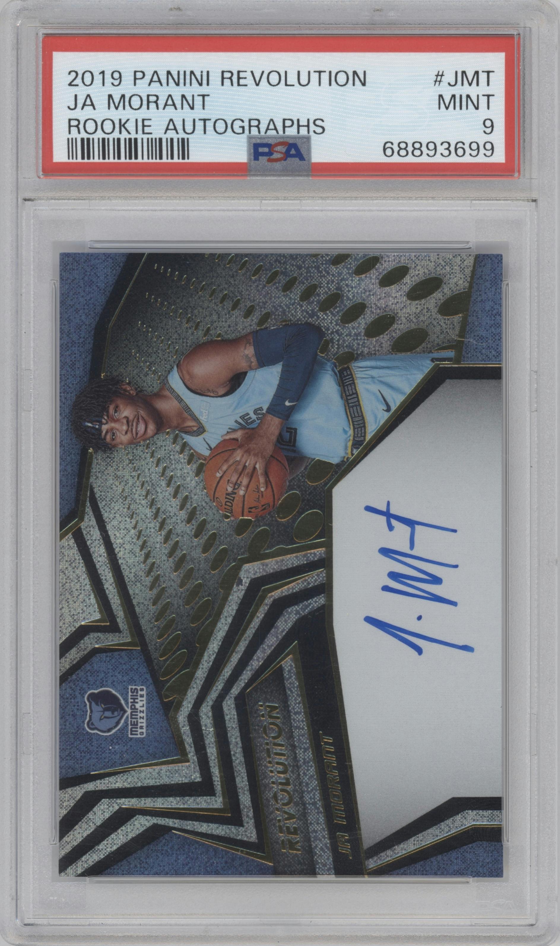 Ja Morant from the 2019-20 Panini Revolution set graded by PSA and given an overall grade of 9.