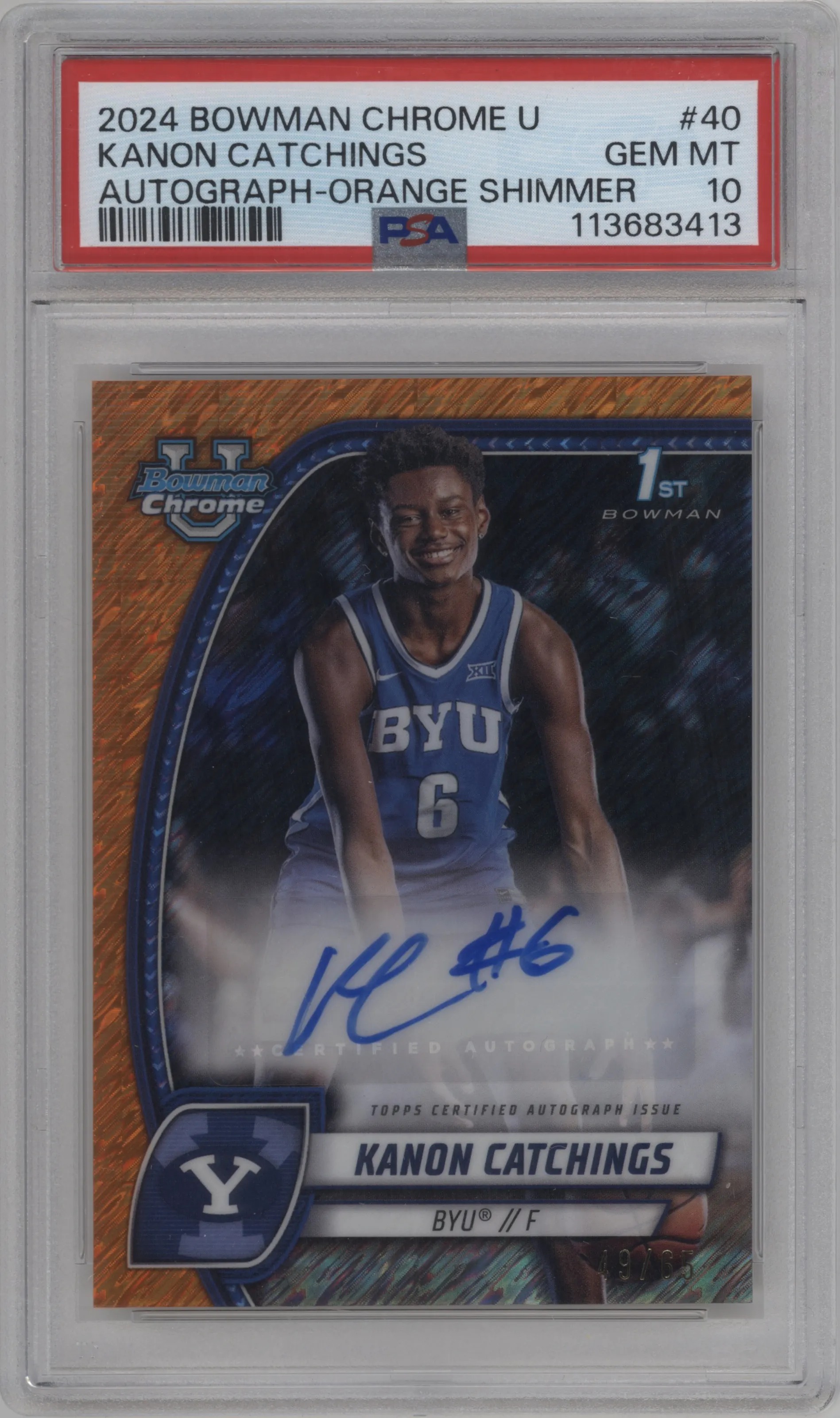 2024 Bowman University Chrome Pros.Auto Kanon Catchings Orange Shimmer Refractor PSA 10