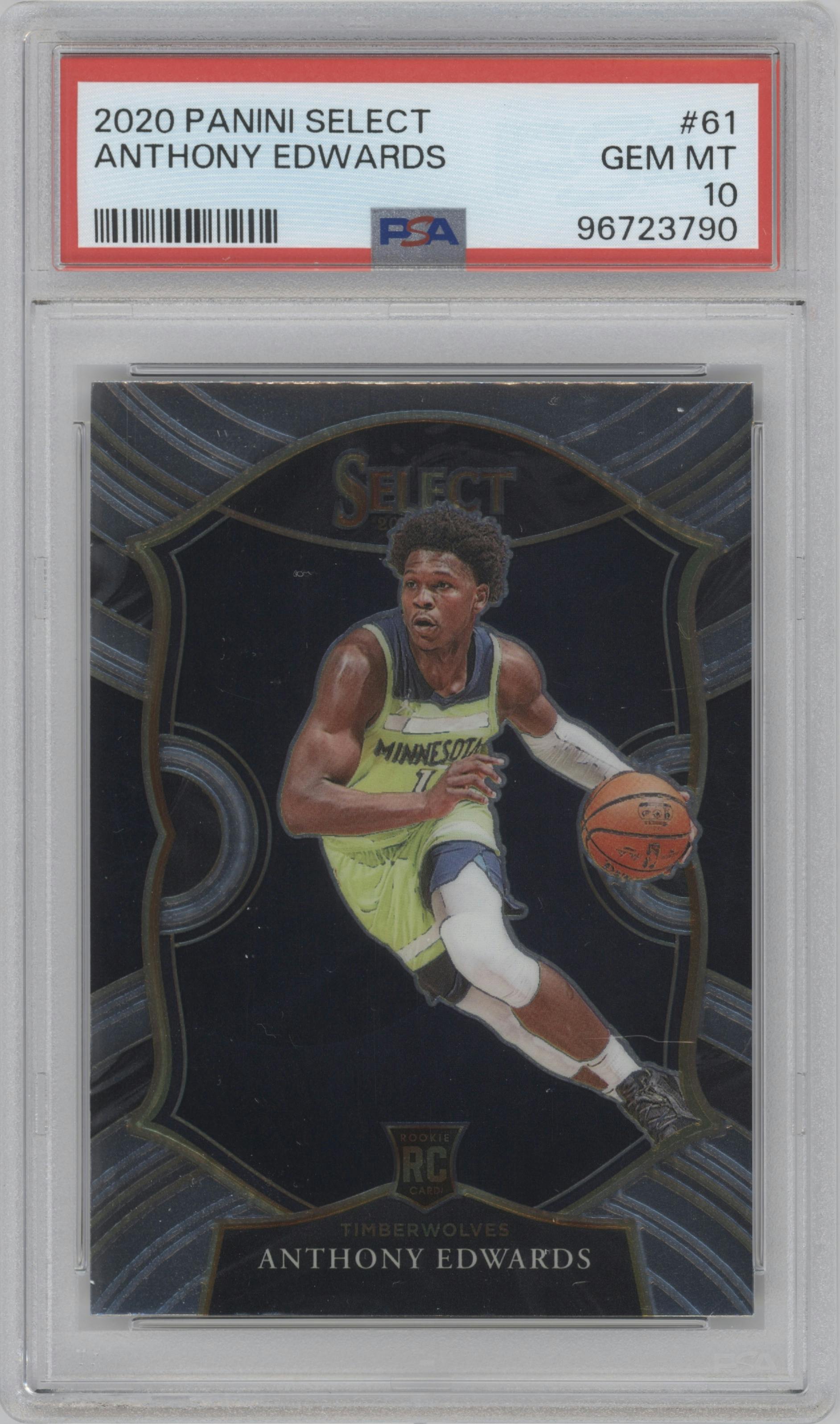 Anthony Edwards from the 2020-21 Panini Select  set graded by PSA and given an overall grade of 10.