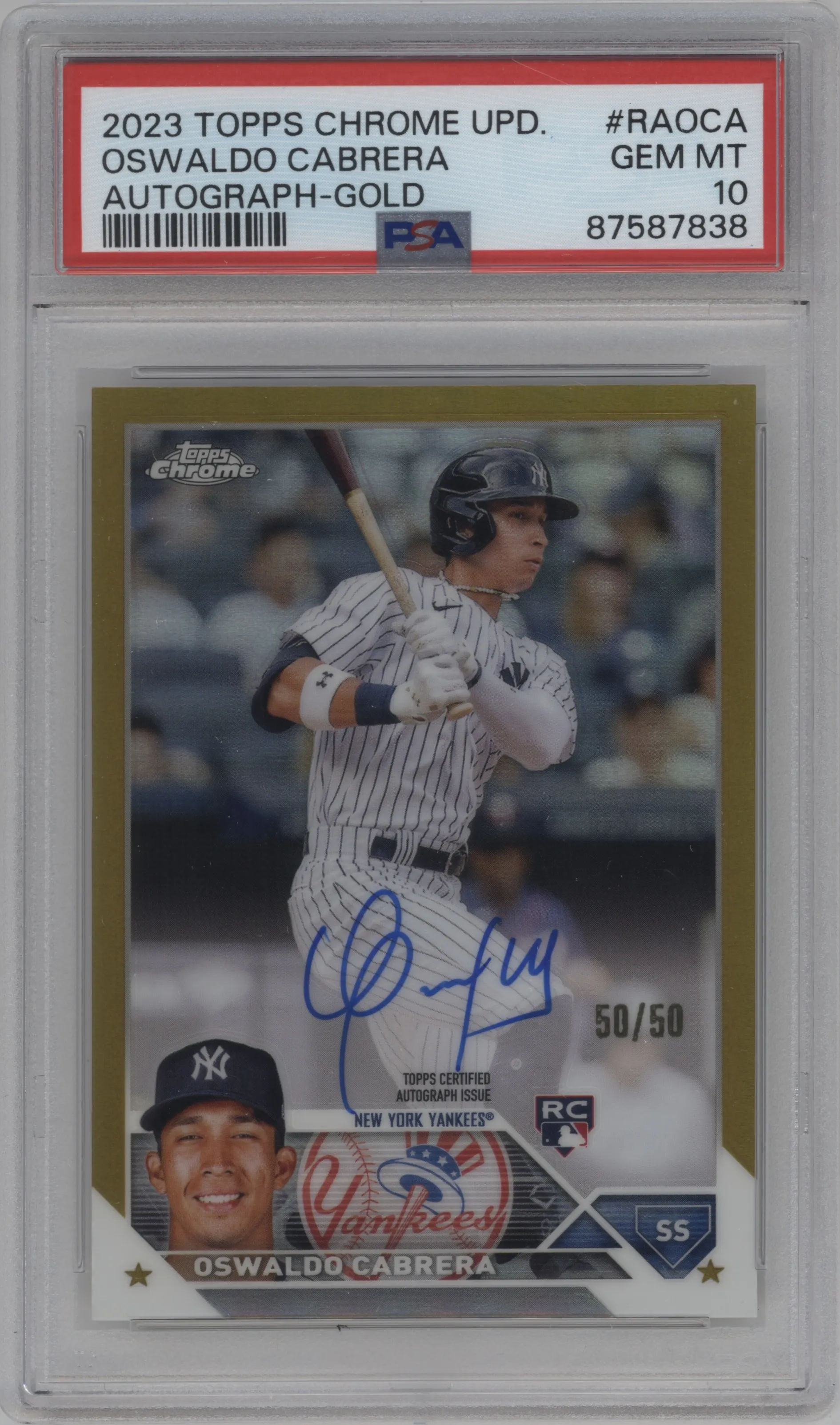 2023 Topps Chrome Update Auto Oswaldo Cabrera Gold Refractor #RA-OCA PSA 10
