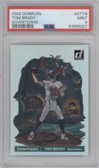 Tom Brady from the 2022 Panini Donruss set graded by PSA and given an overall grade of 9.