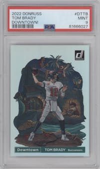 Tom Brady from the 2022 Panini Donruss set graded by PSA and given an overall grade of 9.