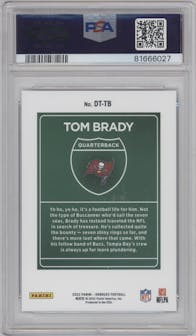 Tom Brady from the 2022 Panini Donruss set graded by PSA and given an overall grade of 9.