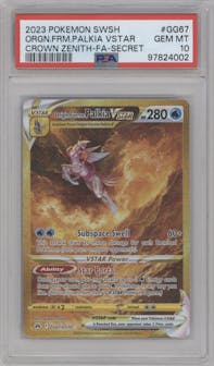 Origin Forme Palkia VSTAR from the 2023 Pokemon SWSH set graded by PSA and given an overall grade of 10.
