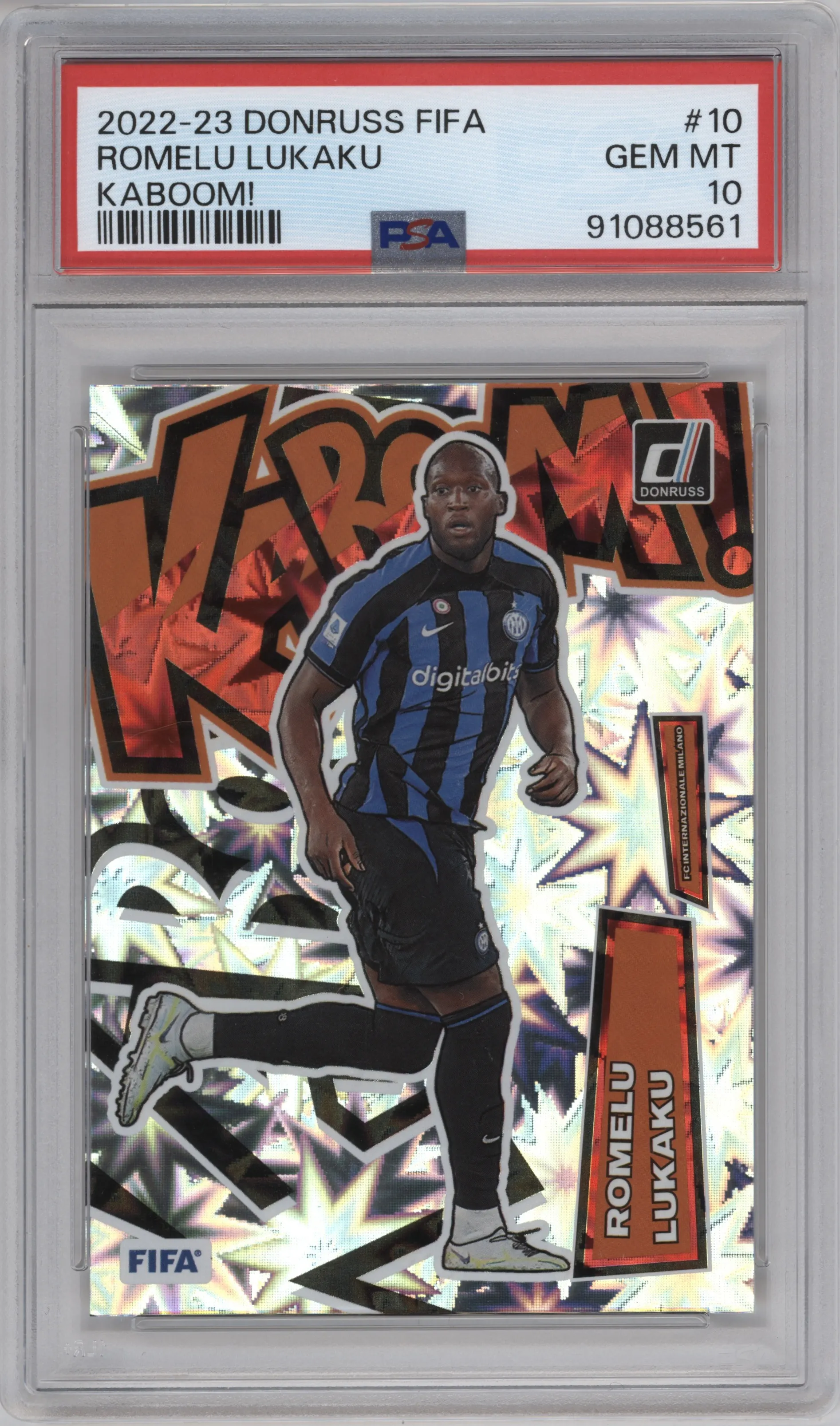 Romelu Lukaku from the 2022-23 Panini Donruss  set graded by PSA and given an overall grade of 10.