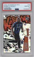 Romelu Lukaku from the 2022-23 Panini Donruss set graded by PSA and given an overall grade of 10.