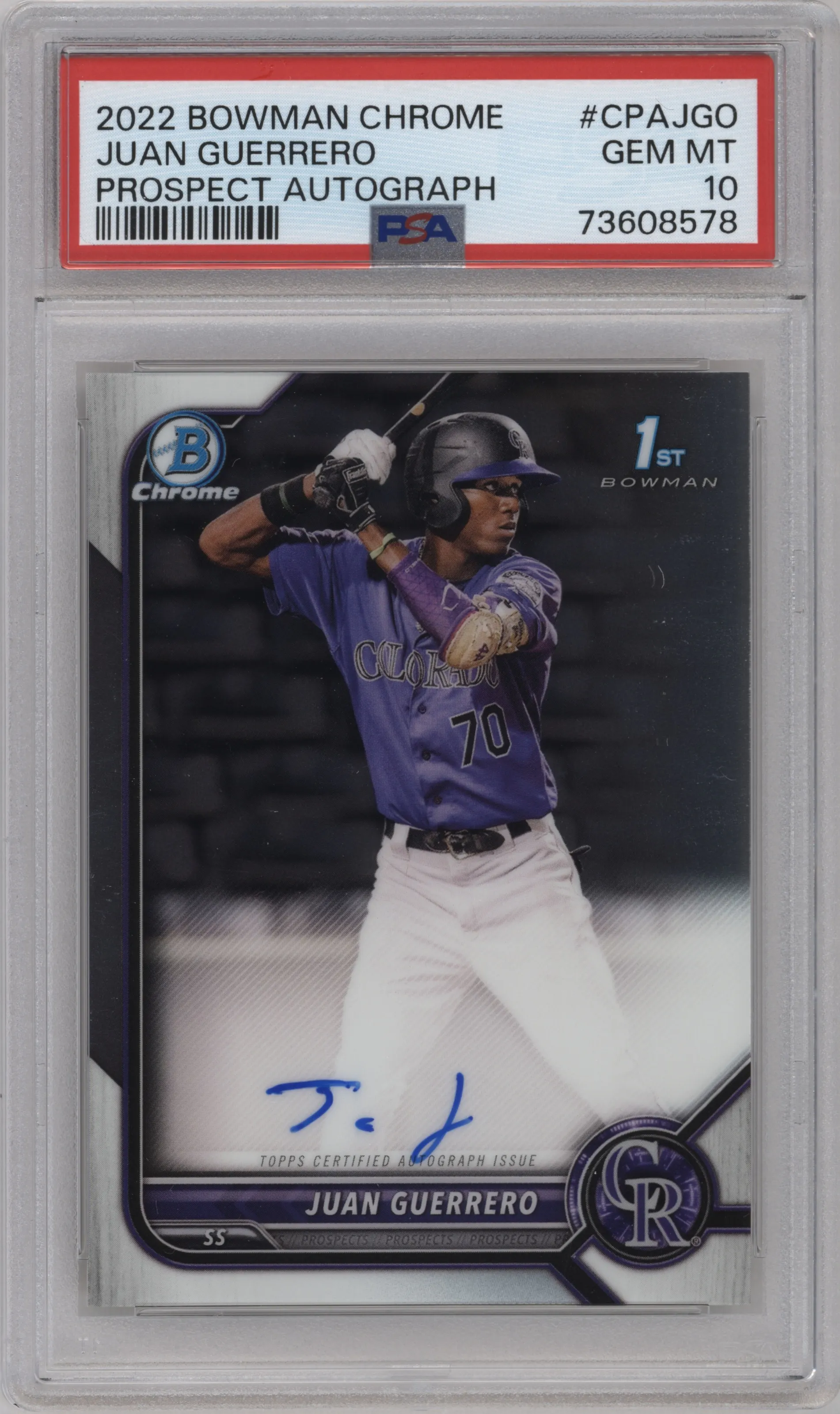 2022 Bowman Chrome Pros.Auto Juan Guerrero PSA 10