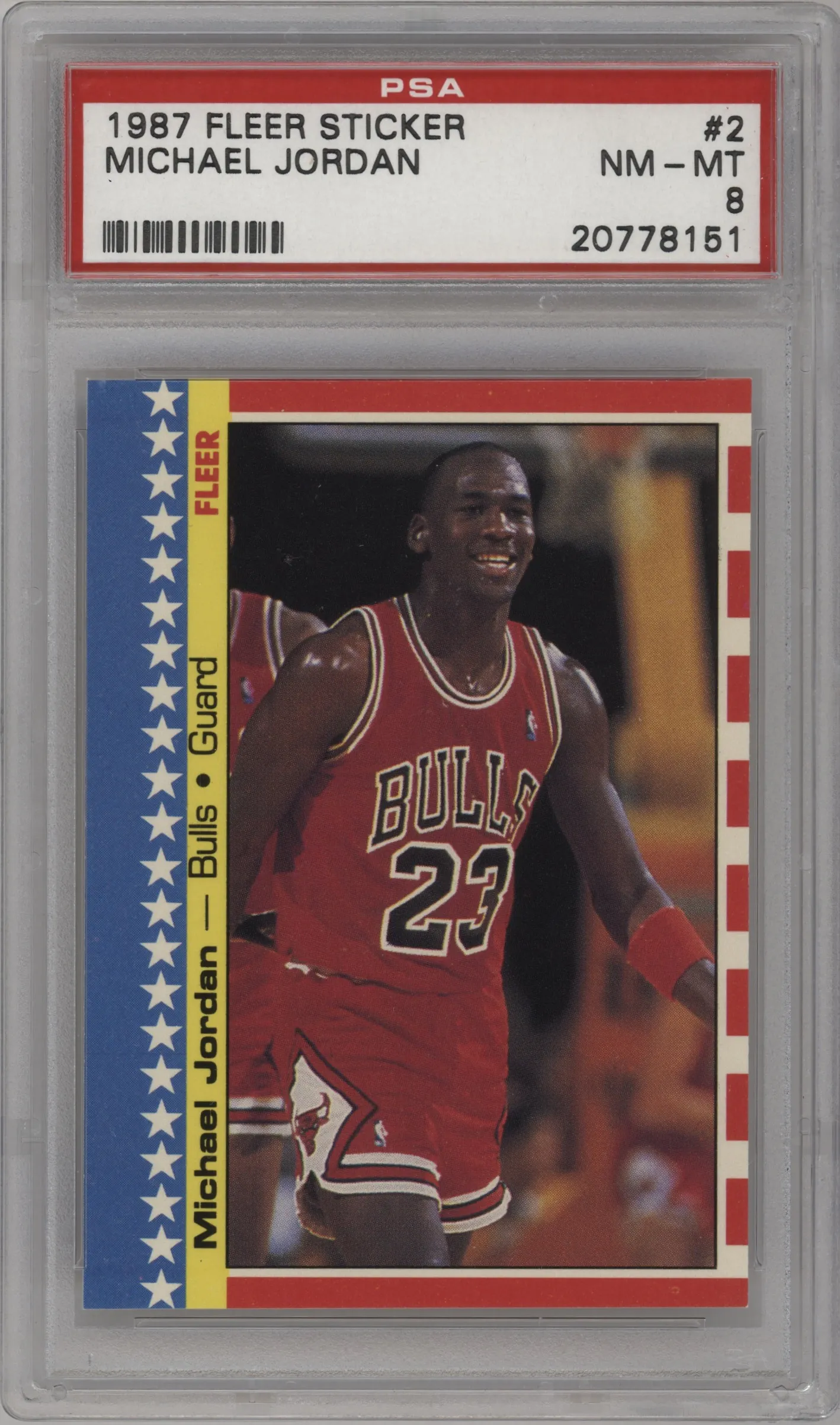 1987 Fleer Sticker Michael Jordan #2 PSA 8