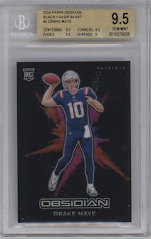 Drake Maye from the 2024 Panini Obsidian set graded by Beckett and given an overall grade of 9.5.