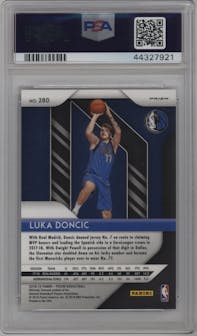 Luka Doncic from the 2018-19 Panini Prizm set featuring a Silver Prizm parallel graded by PSA and given an overall grade of 10.