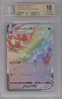 Eternatus VMAX from the 2020 Pokemon SWSH set graded by Beckett and given an overall grade of 10.