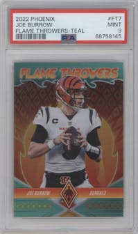 Joe Burrow from the 2022 Panini Phoenix set featuring a Teal parallel graded by PSA and given an overall grade of 9.