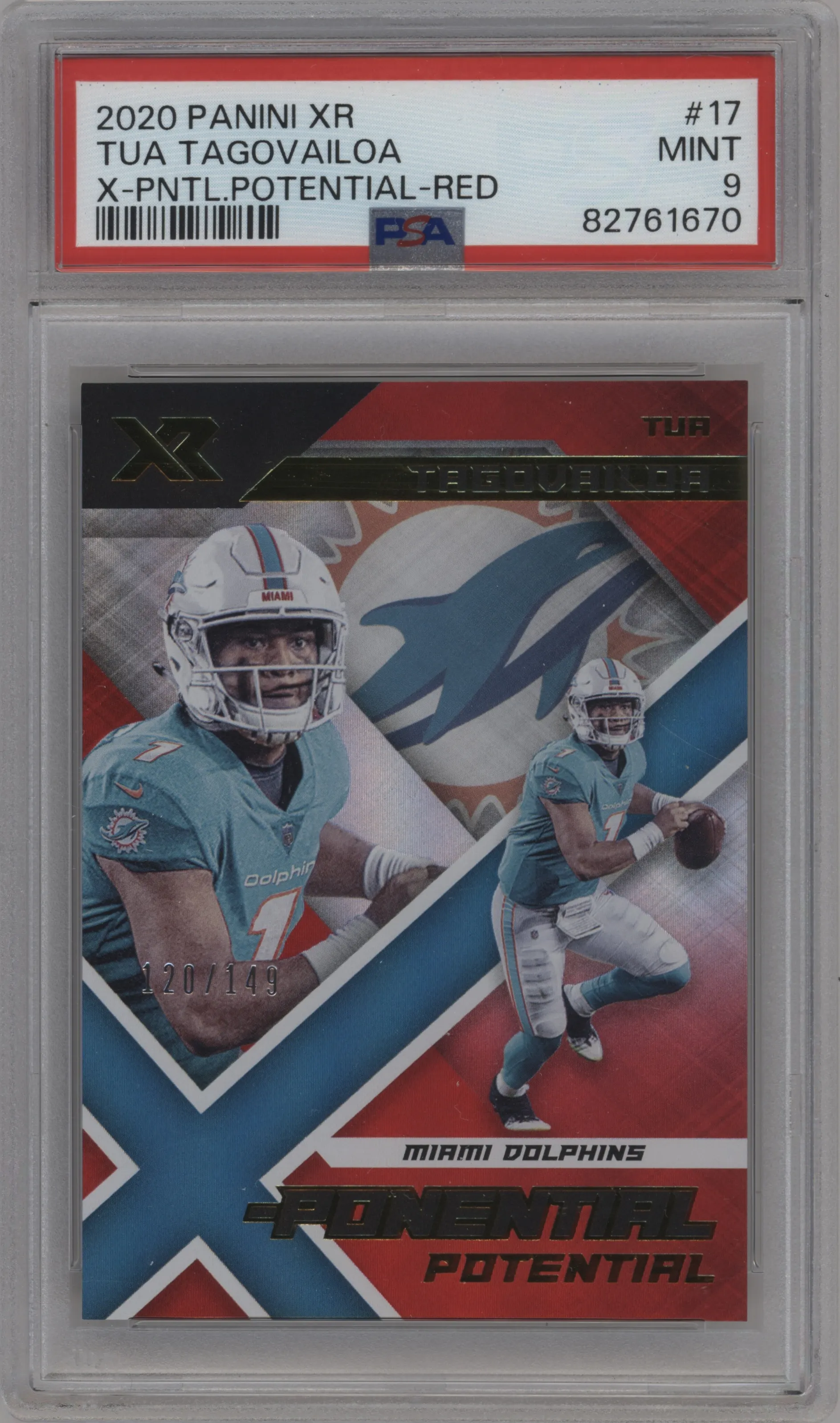 2020 Panini XR X-Ponential Potential Tua Tagovailoa Red #17 PSA 9