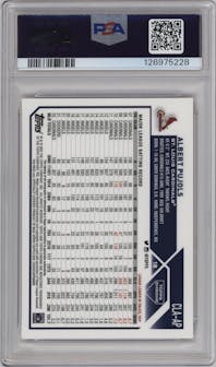 Albert Pujols from the 2023 Topps Chrome set featuring a Orange Refractor parallel graded by PSA and given an overall grade of 9.