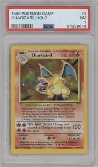 Charizard from the 1999 Pokemon set graded by PSA and given an overall grade of 7.