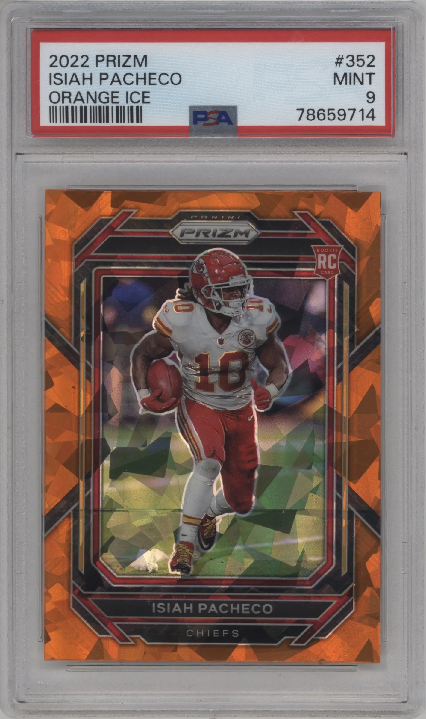 2022 Panini Prizm Isiah Pacheco Orange Ice #352 PSA 9