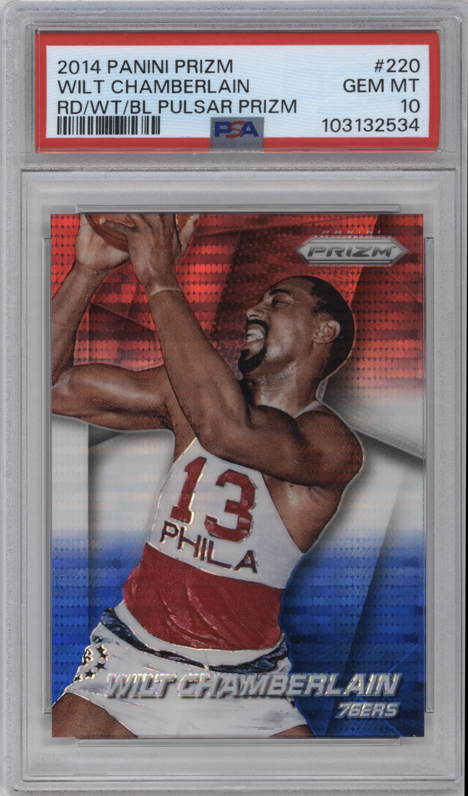 2014 Panini Prizm Wilt Chamberlain Red/White/Blue Pulsar #220 PSA 10
