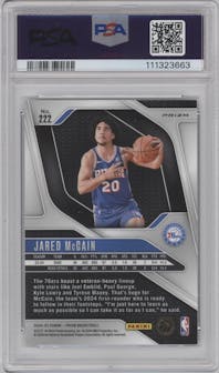 Jared McCain from the 2024-25 Panini Prizm set featuring a Silver Prizm parallel graded by PSA and given an overall grade of 9.