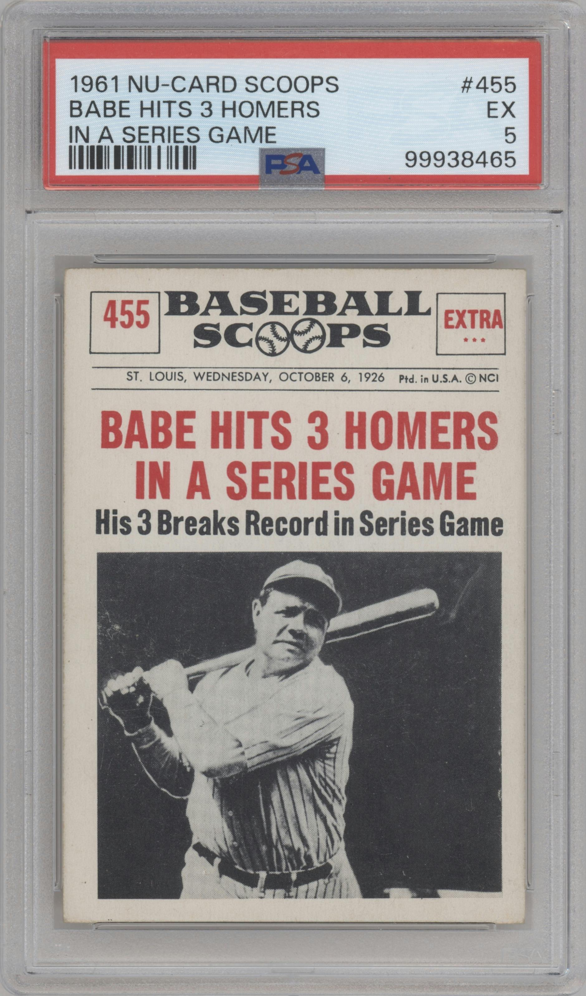Babe Ruth from the 1961 Nu-Cards Baseball Scoops set graded by PSA and given an overall grade of 5.
