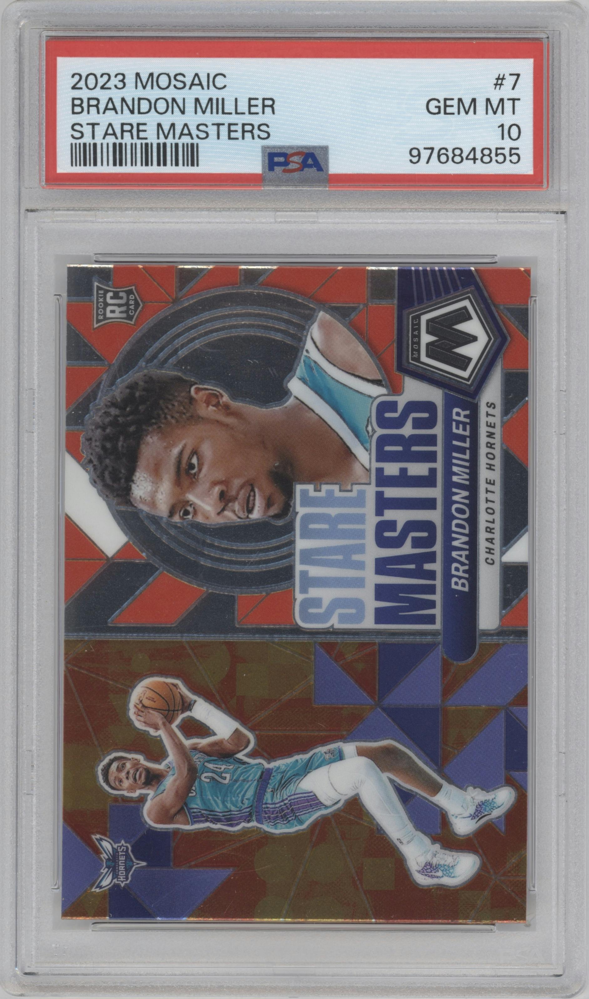 Brandon Miller from the 2023-24 Panini Mosaic set graded by PSA and given an overall grade of 10.