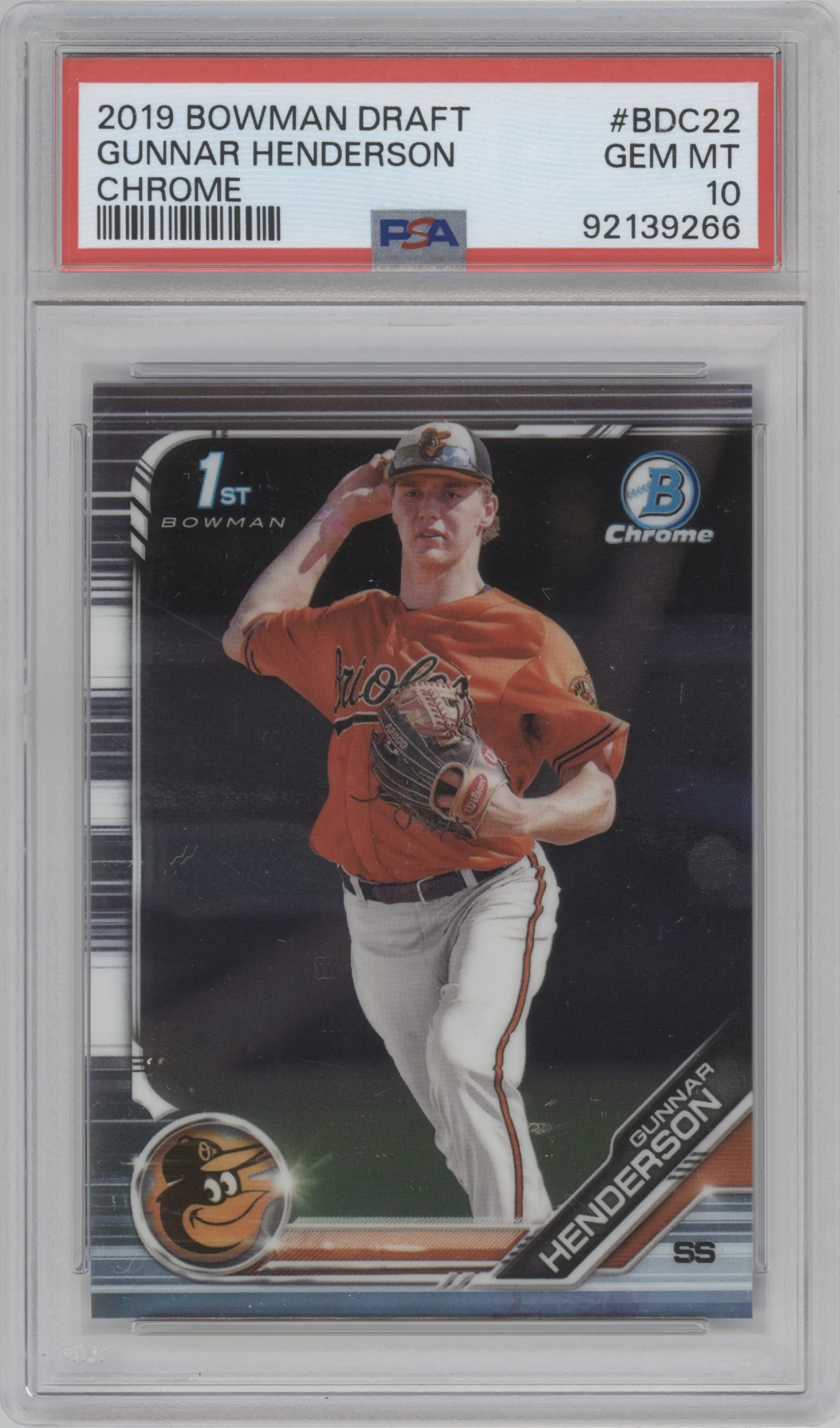 2019 Bowman Draft Chrome Gunnar Henderson PSA 10