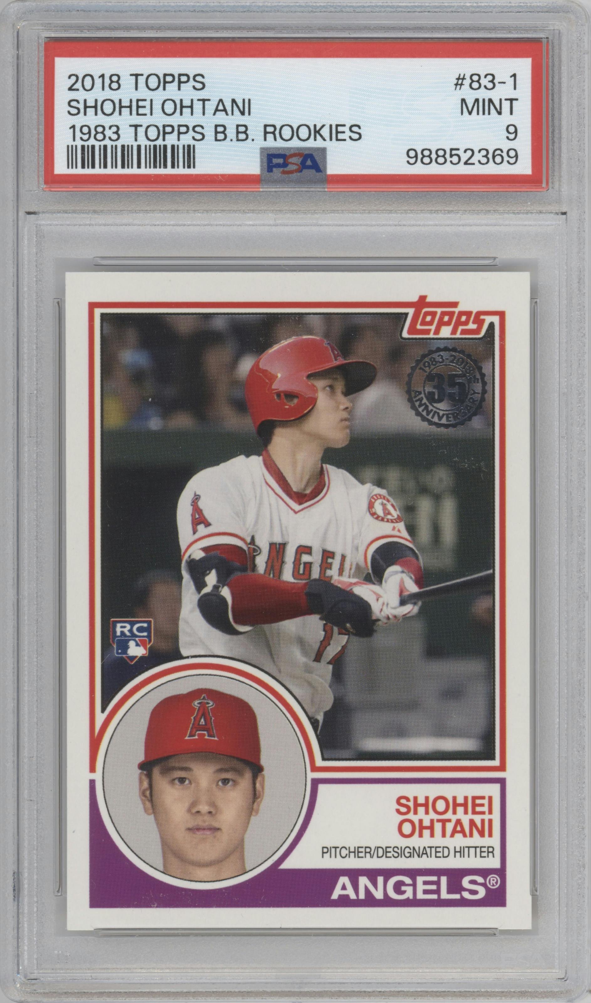 Shohei Ohtani from the 2018 Topps Series 2 set graded by PSA and given an overall grade of 9.