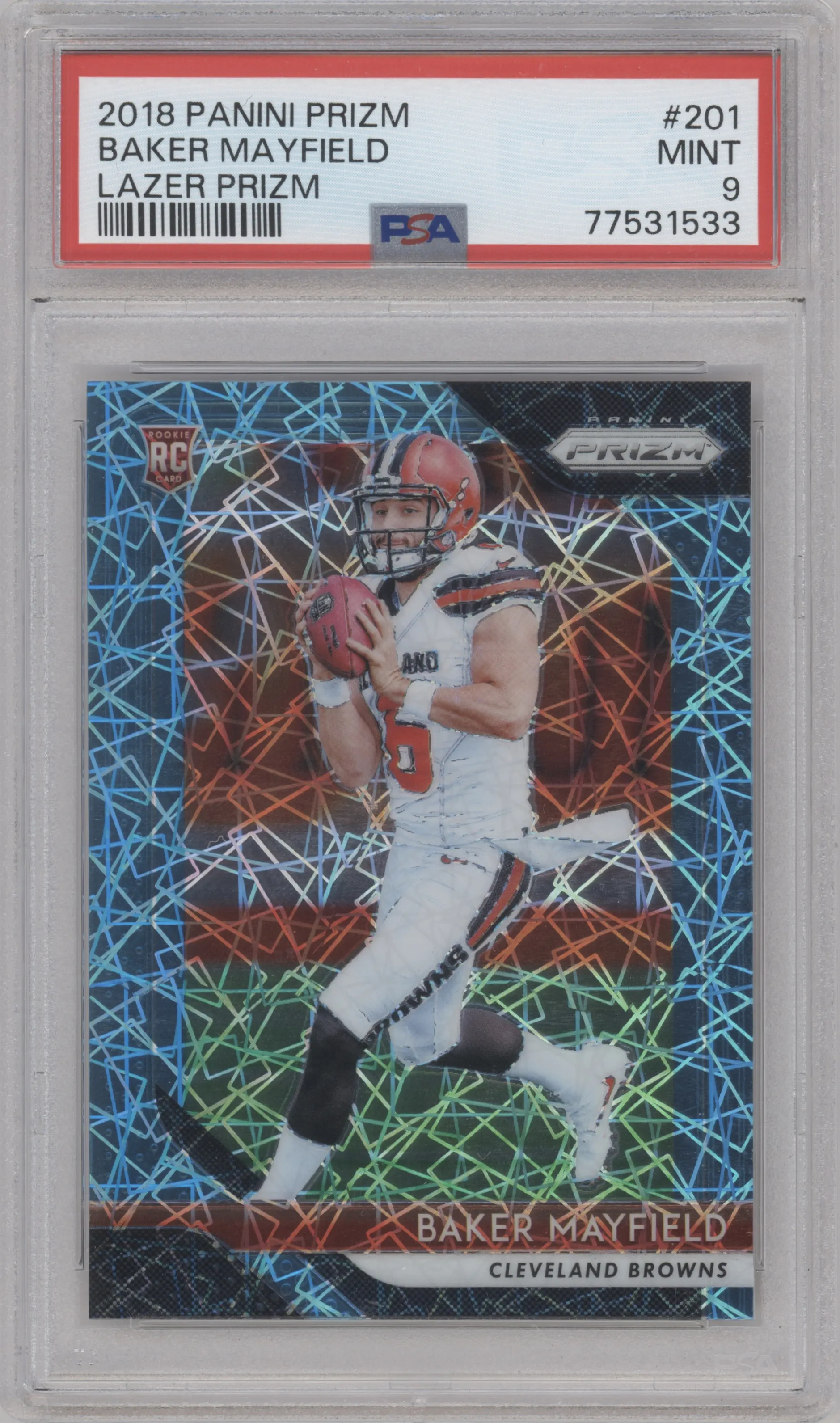 2018 Panini Prizm Baker Mayfield Lazer #201 PSA 9