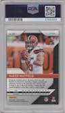 Baker Mayfield from the 2018 Panini Prizm set featuring a Lazer parallel graded by PSA and given an overall grade of 9.