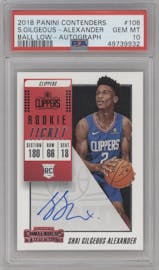 Shai Gilgeous-Alexander from the 2018-19 Panini Contenders set graded by PSA and given an overall grade of 10.
