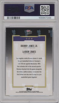 Bronny James Jr./LeBron James from the 2024-25 Topps Now set graded by PSA and given an overall grade of 10.