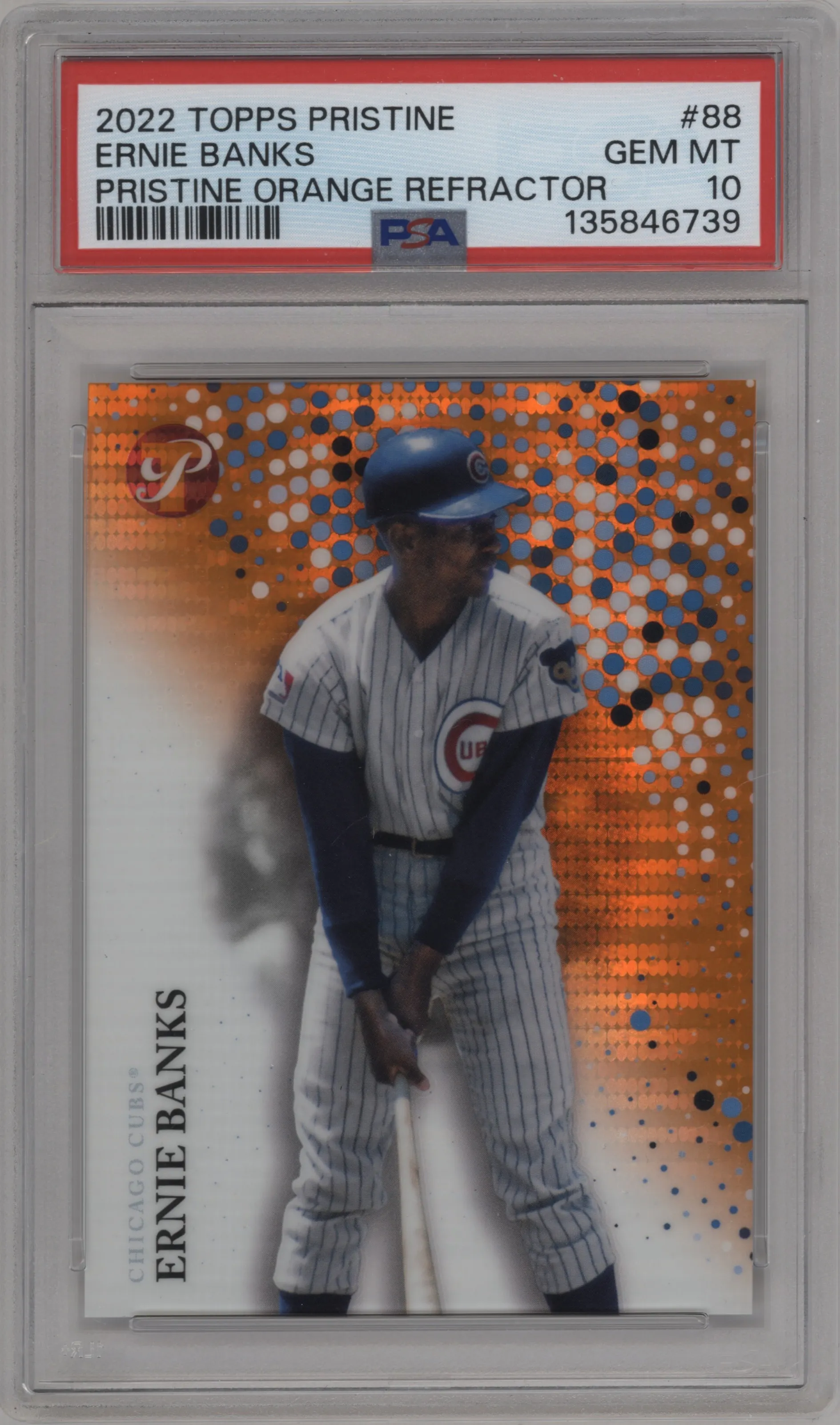 2022 Topps Pristine Ernie Banks Orange Pristine Pulsar Refractor #88 PSA 10