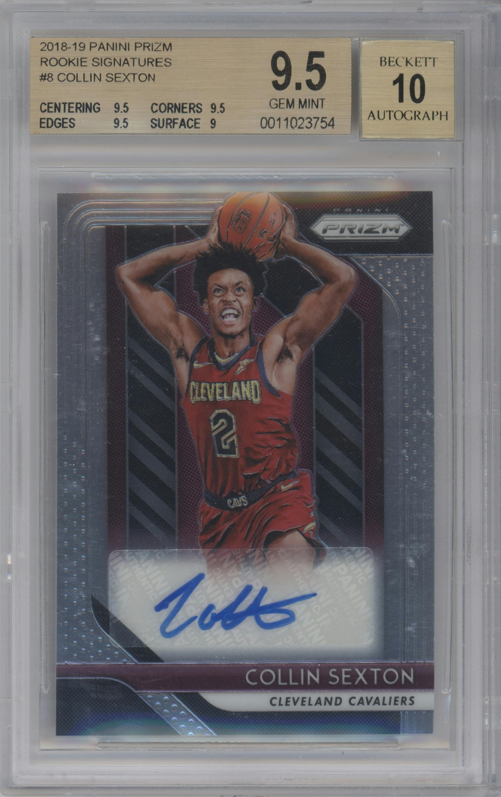 Collin Sexton from the 2018-19 Panini Prizm set graded by Beckett and given an overall grade of 9.5.